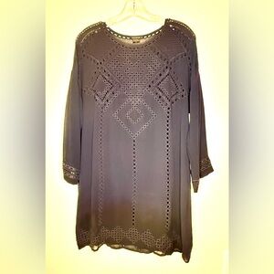 Club Monaco Navy Blue Geometric Embroidered Tunic